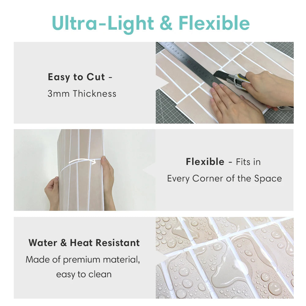 10pcs Peel and Stick Wall Panels - PVC Tile Wall Stickers, Self-adhesive, Easy to Install, For RV, Living Room, Kitchen, etc.