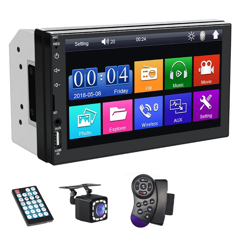 Hippcron 7" Car Radio 2Din Multimedia MP5 Player Wired Carplay Android AutoTouch Screen FM AUX Input Bluetooth Support Camera