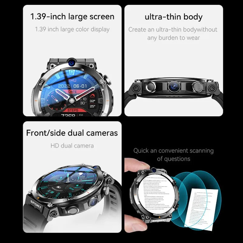 Men’s Smartwatch Hombre AMOLED Android 4G WiFi GPS Tracker NFC Rotating Camera Smart Watch Gifts for Man 2025 New Electronics