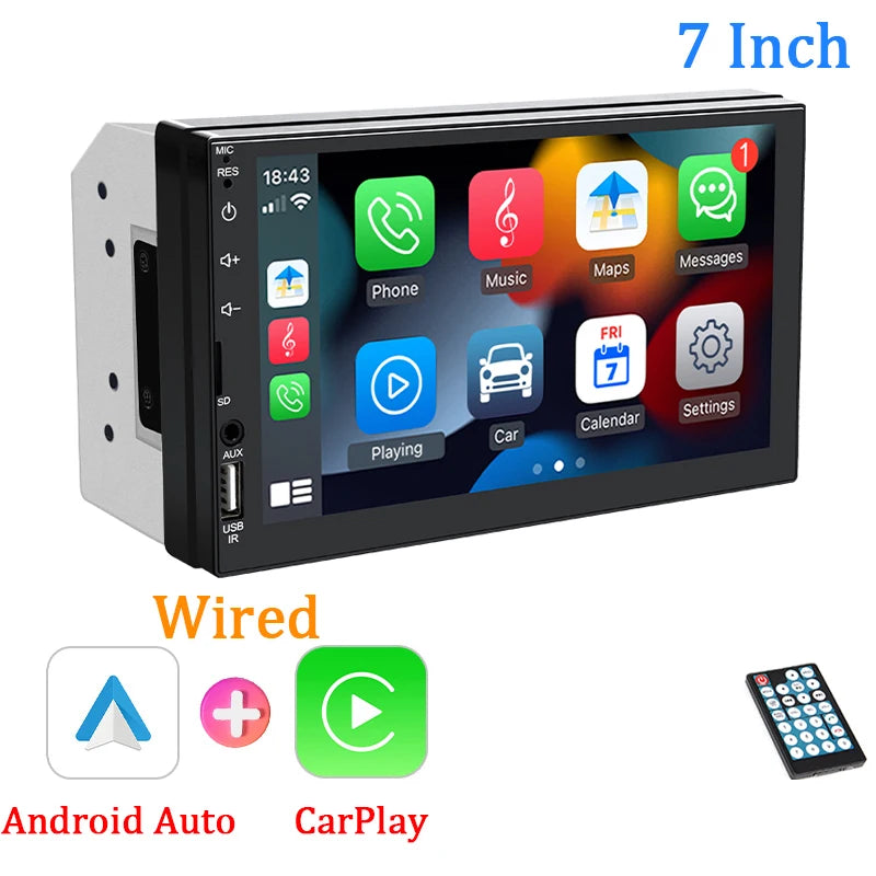 Hippcron 7" Car Radio 2Din Multimedia MP5 Player Wired Carplay Android AutoTouch Screen FM AUX Input Bluetooth Support Camera
