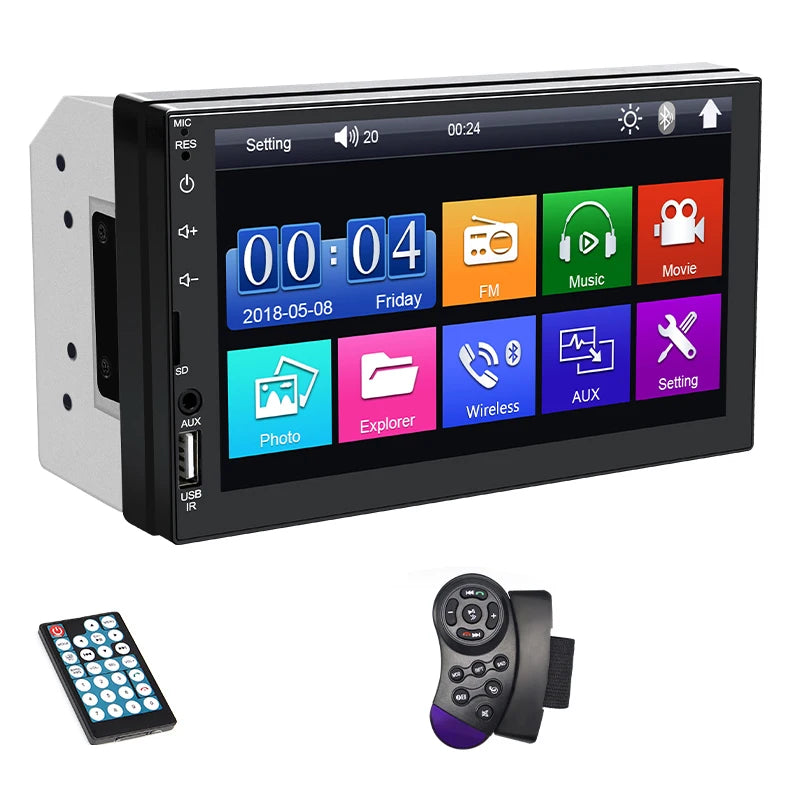 Hippcron 7" Car Radio 2Din Multimedia MP5 Player Wired Carplay Android AutoTouch Screen FM AUX Input Bluetooth Support Camera