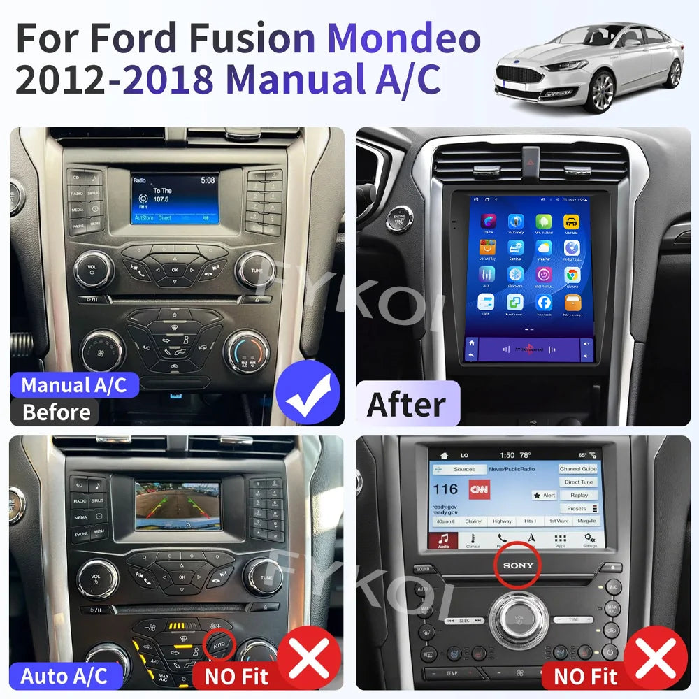 12.1" Android 15 For Ford Mondeo Fusion 2012-2018 Video Player Car Intelligent Systems Carplay Screen GPS Navigation Head Unit