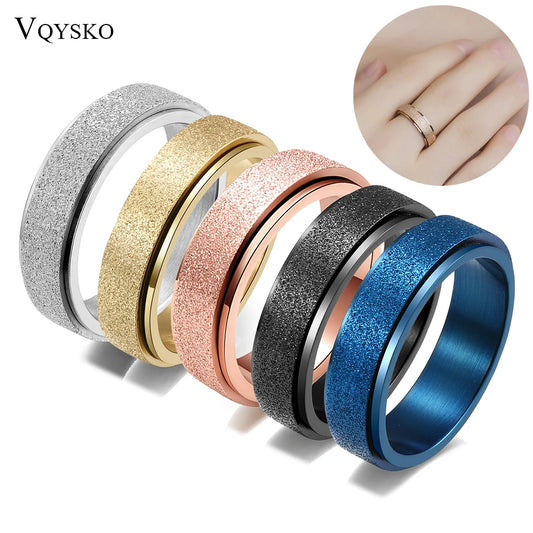 Fashion Multi Color 6mm Sandblasting Stainless Steel Spinner Ring for Women Men Stress Release Rotatable Bands Casual Tail Rings