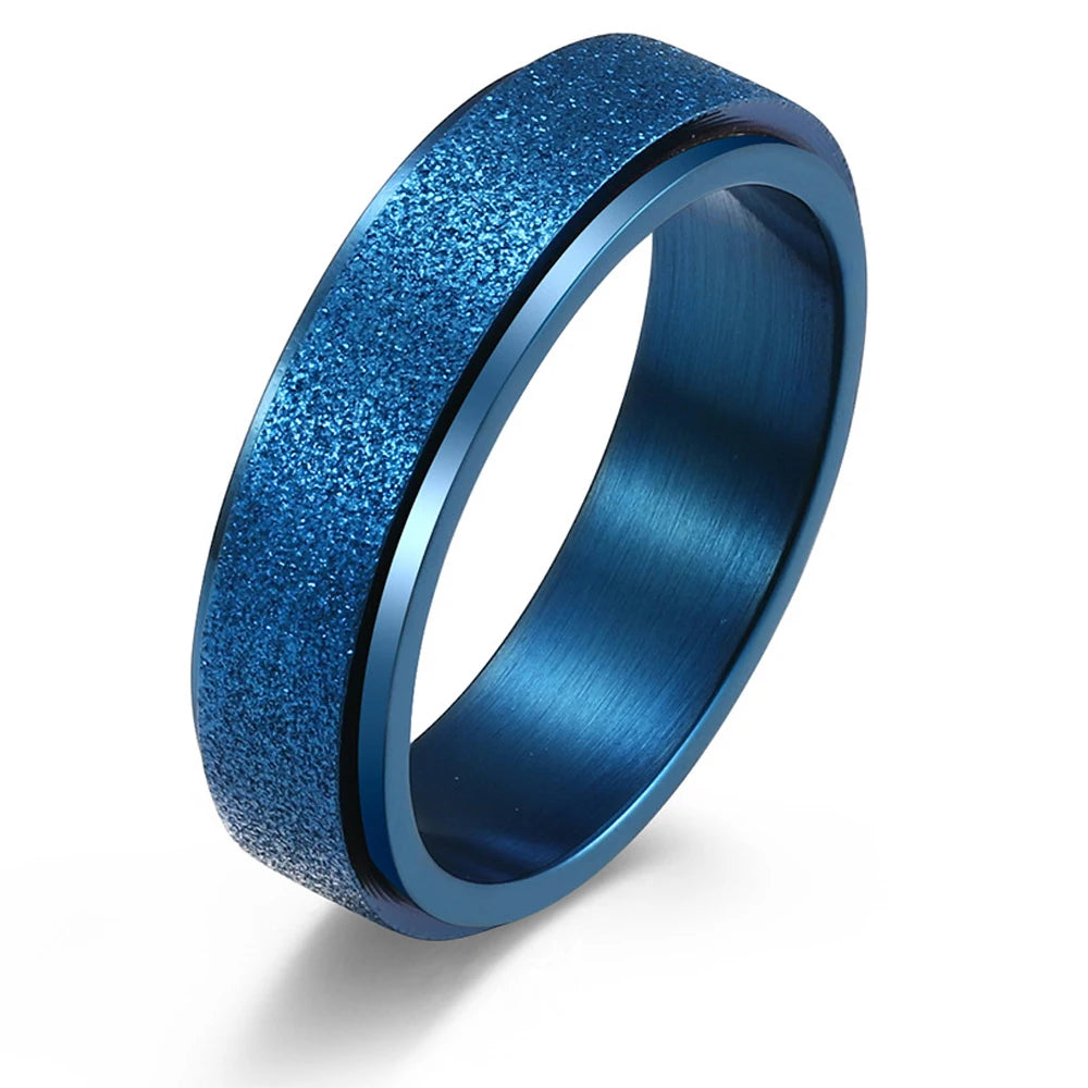 Fashion Multi Color 6mm Sandblasting Stainless Steel Spinner Ring for Women Men Stress Release Rotatable Bands Casual Tail Rings