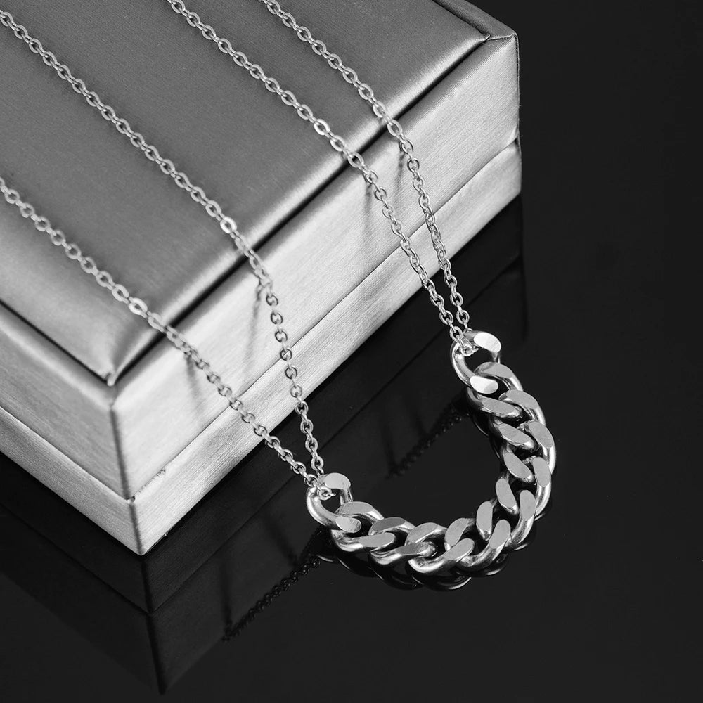 NIBASTAR Woman Punk Double Necklace Bold Cuban Chain Charm Necklace Stainless Steel Fashion Unique Casual Jewelry