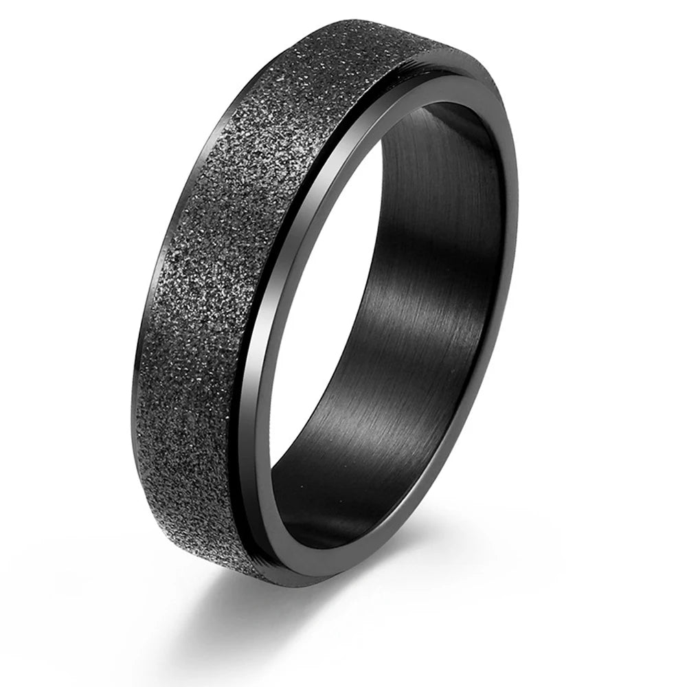 Fashion Multi Color 6mm Sandblasting Stainless Steel Spinner Ring for Women Men Stress Release Rotatable Bands Casual Tail Rings
