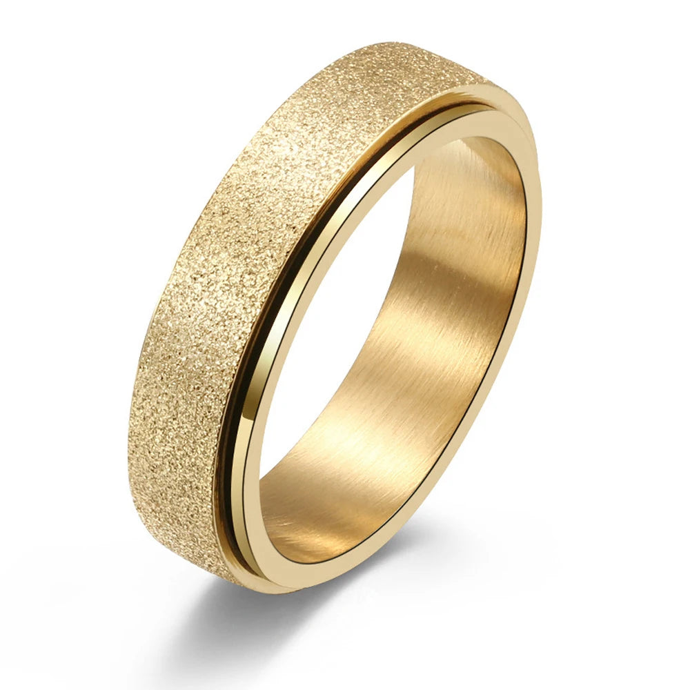 Fashion Multi Color 6mm Sandblasting Stainless Steel Spinner Ring for Women Men Stress Release Rotatable Bands Casual Tail Rings