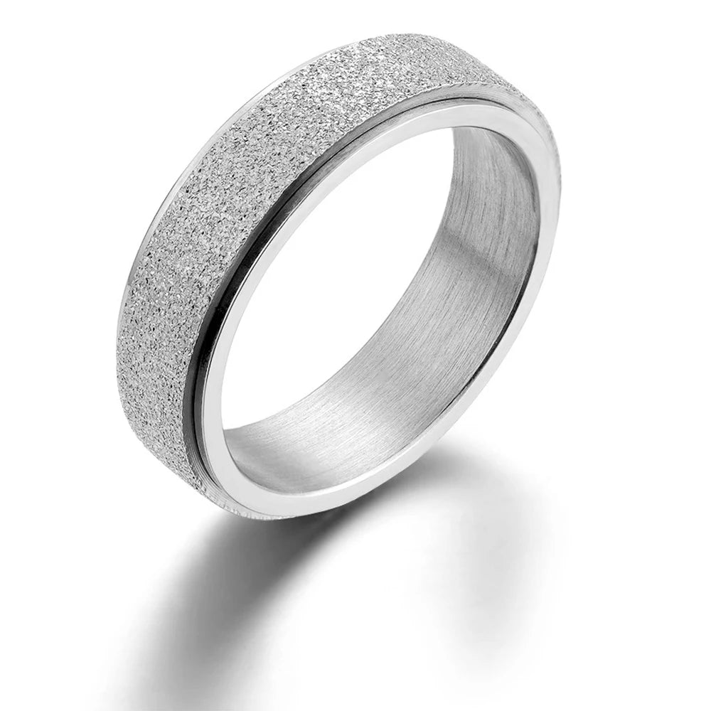 Fashion Multi Color 6mm Sandblasting Stainless Steel Spinner Ring for Women Men Stress Release Rotatable Bands Casual Tail Rings