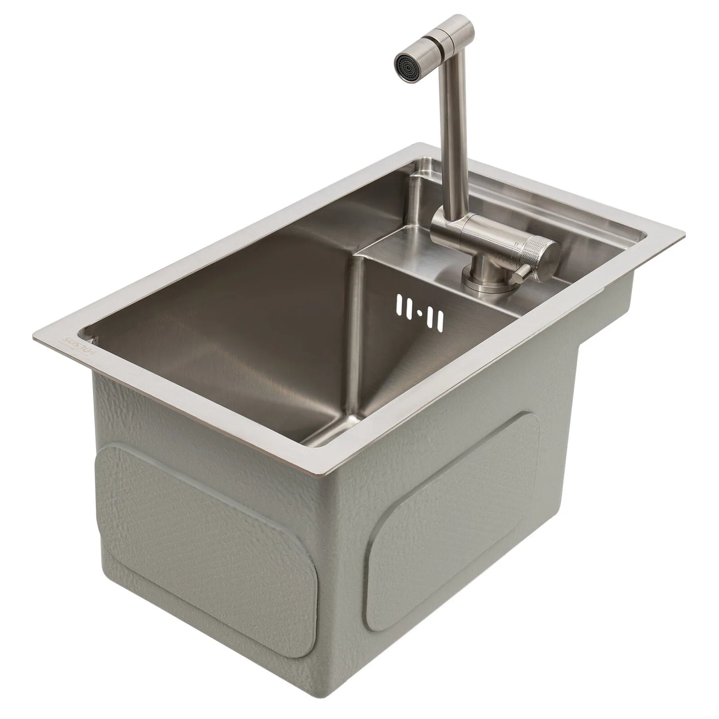 Single Bowl Bar Kitchen Laundry Sink Set Stainless Steel Hidden w/Folding Faucet