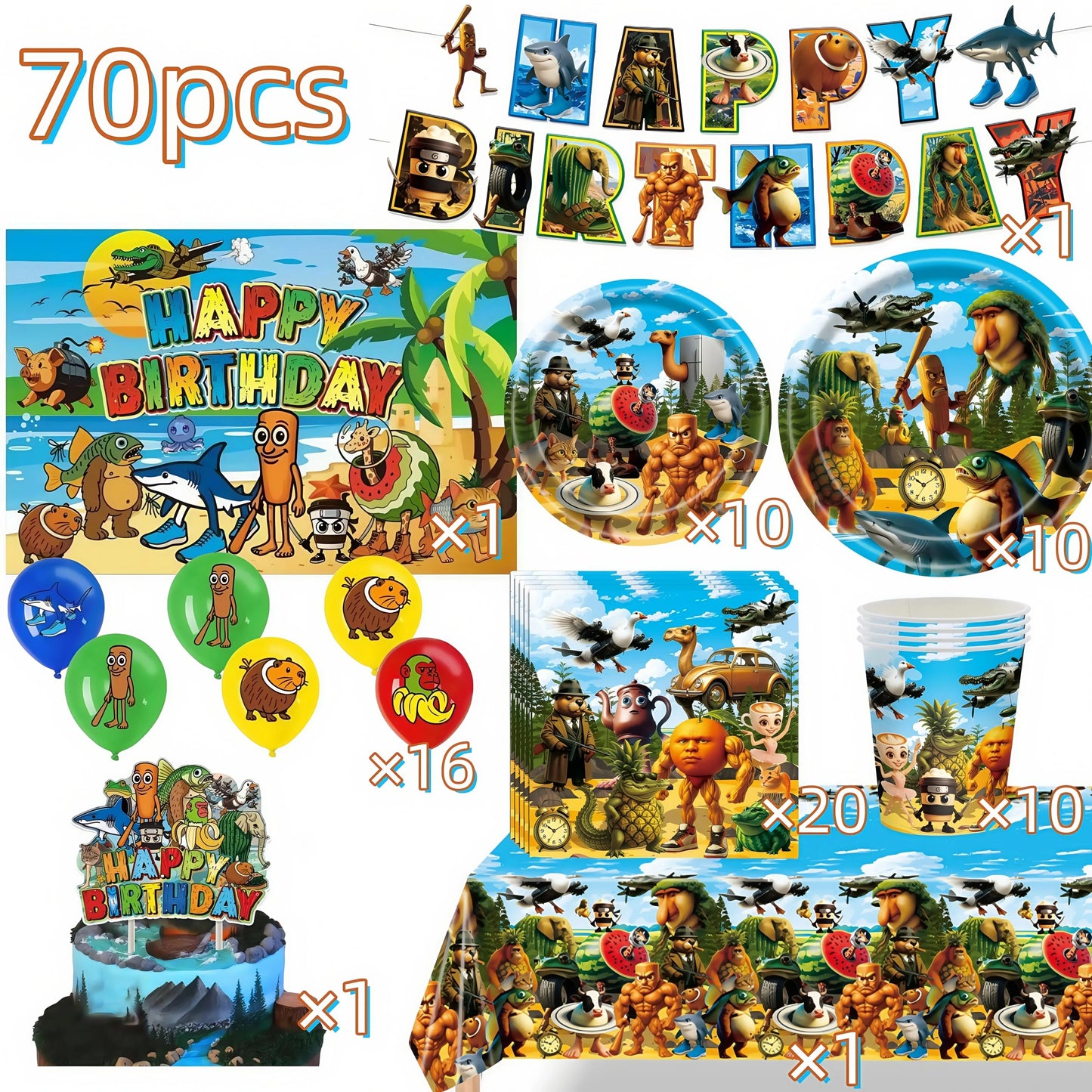 Italian Brainrot Birthday Party Decoration Tung Tung Sahur Tralalelo Tralala Balloon Sticker Cup Plate for Party Favor Supplies