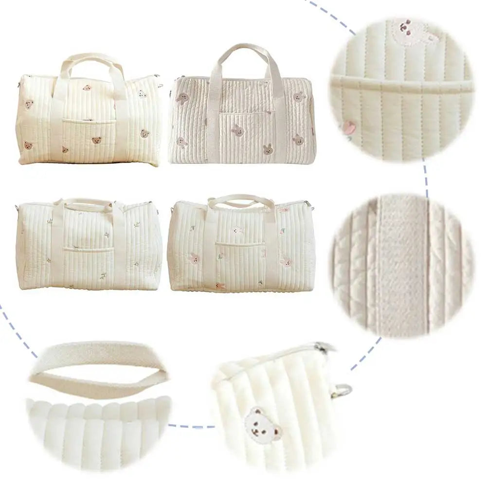 Cute Cartoon Baby Diaper Bag Embroidered Nappy Organizer with Zipper Unisex Mom Tote Storage Bag for Travel and Daily Use