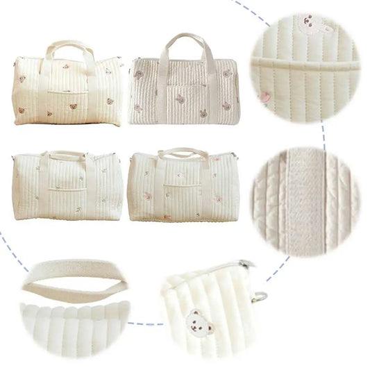 Cute Cartoon Baby Diaper Bag Embroidered Nappy Organizer with Zipper Unisex Mom Tote Storage Bag for Travel and Daily Use