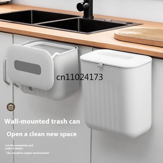 Trash Bin Without Punching Silicone Handle with Lid Two-way Opening Lid Wall-mounted PP Paper Basket Storage Tube Household Item