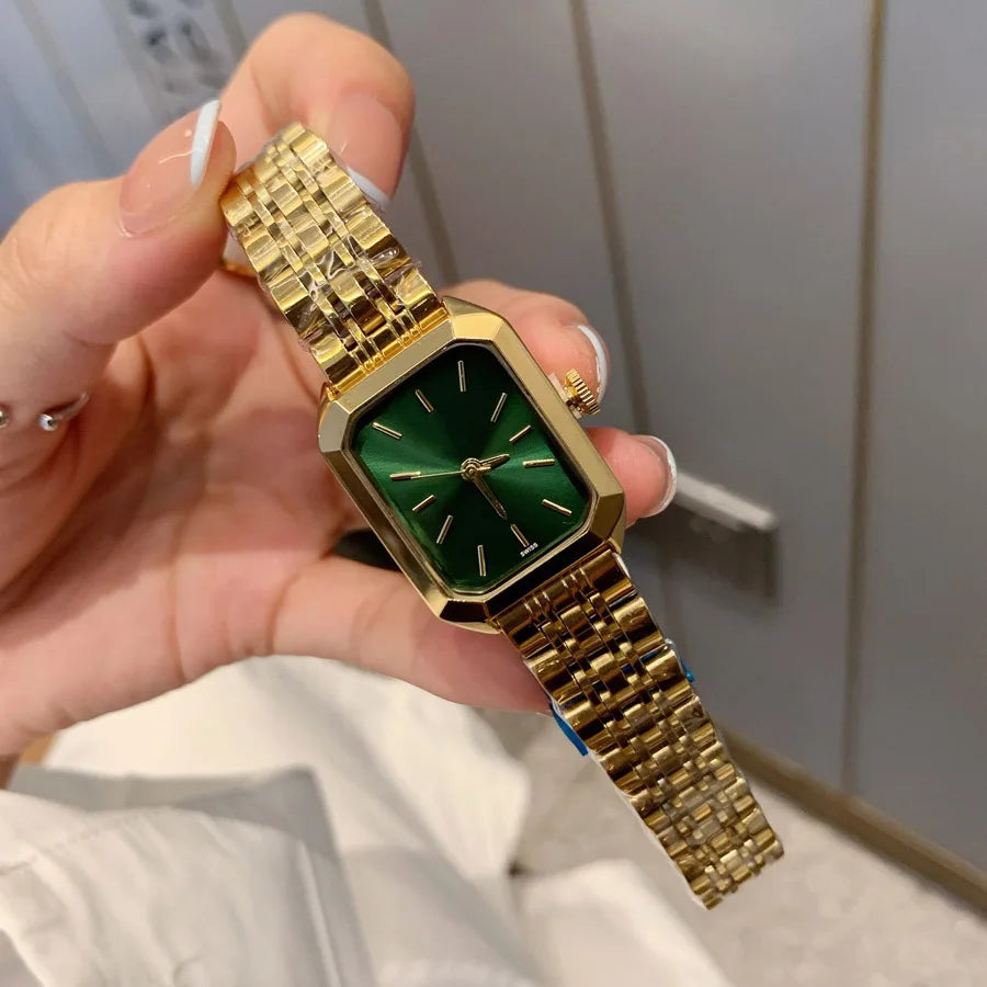 Fashion Brand Wrist Watches Women Girl Ladies Pretty 23mm Rectangle Style Dial Steel Metal Band Quartz Luxury Clock R211