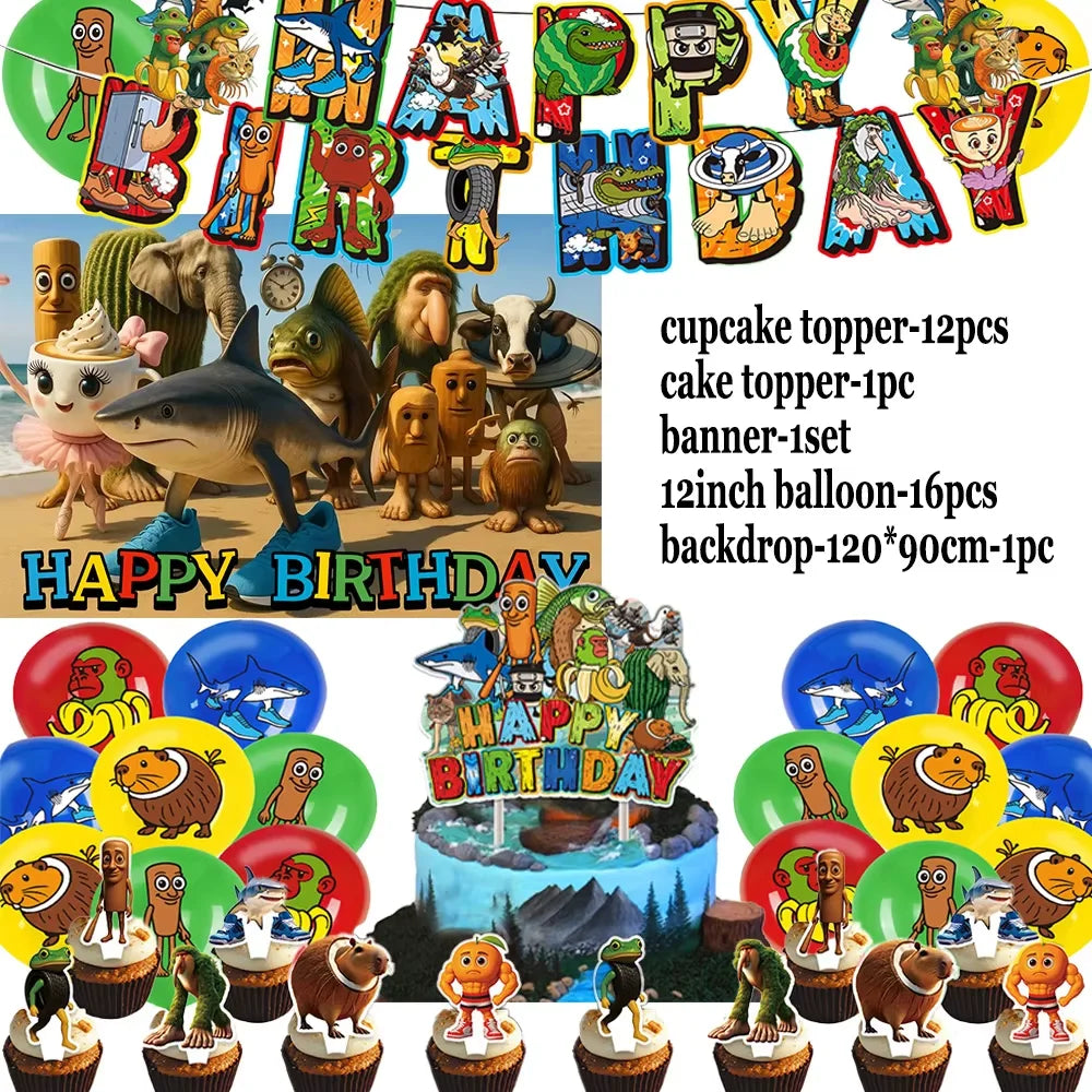 Italian Brainrot Birthday Party Decoration Tung Tung Sahur Tralalelo Tralala Balloon Sticker Cup Plate for Party Favor Supplies