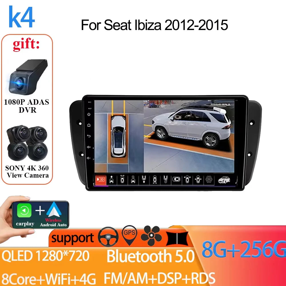 Android Auto Radio Car For Seat Ibiza 2012-2015 GPS Navigation QLED Touch Screen Multimedia Video Player 5G WIFI BT No 2din DVD