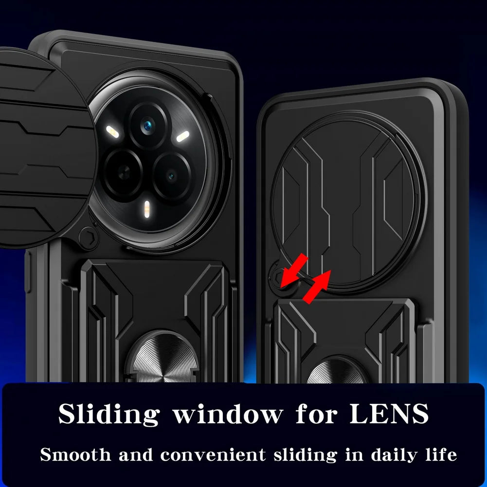 Card Storage Slot Camera Protect case for Realme 14 Pro + realme 13 Pro Armor Hybrid Ring Cover