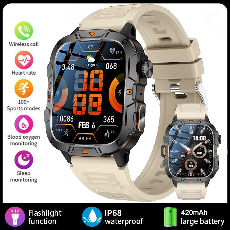 2025 New Smart Watch for Men Bluetooth Call Fitness Tracker LED Flashlight 3ATM Waterproof Sport Smartwatch for Android iOS