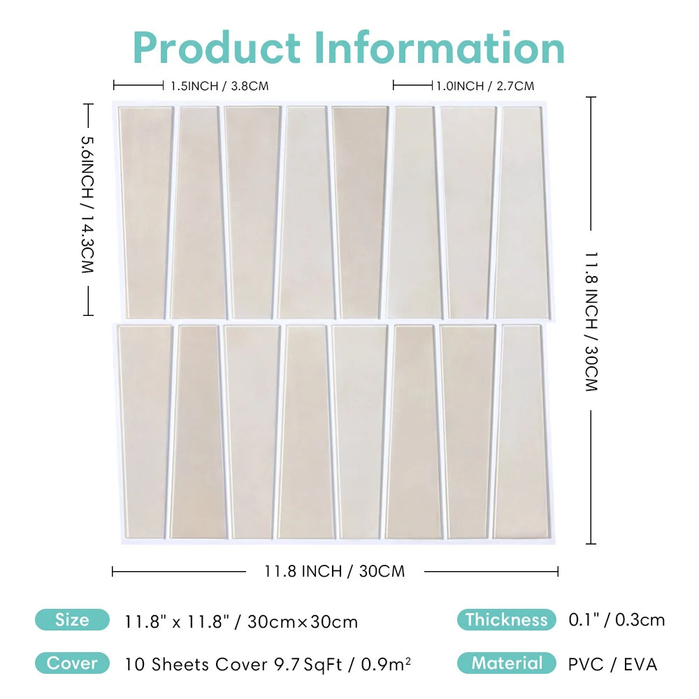10pcs Peel and Stick Wall Panels - PVC Tile Wall Stickers, Self-adhesive, Easy to Install, For RV, Living Room, Kitchen, etc.