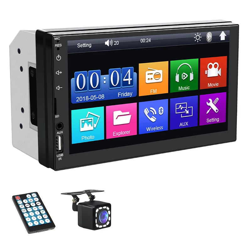 Hippcron 7" Car Radio 2Din Multimedia MP5 Player Wired Carplay Android AutoTouch Screen FM AUX Input Bluetooth Support Camera