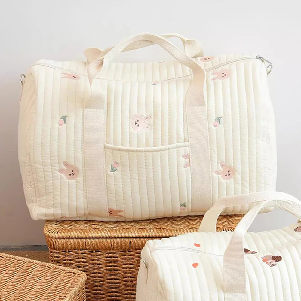 Cute Cartoon Baby Diaper Bag Embroidered Nappy Organizer with Zipper Unisex Mom Tote Storage Bag for Travel and Daily Use