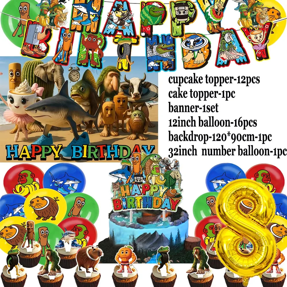 Italian Brainrot Birthday Party Decoration Tung Tung Sahur Tralalelo Tralala Balloon Sticker Cup Plate for Party Favor Supplies
