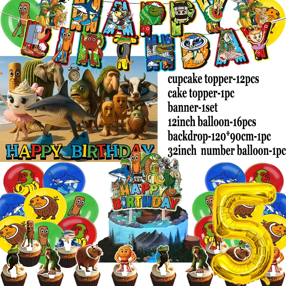 Italian Brainrot Birthday Party Decoration Tung Tung Sahur Tralalelo Tralala Balloon Sticker Cup Plate for Party Favor Supplies