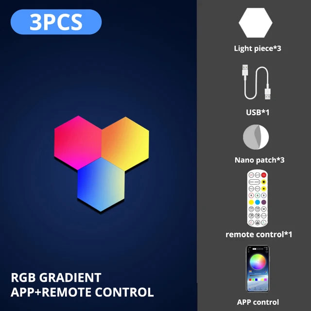 Smart LED RGB Wall Lamp Hexagonal Quantum Night Light - APP & Bluetooth Control Creative Home Decorative Lighting for Room