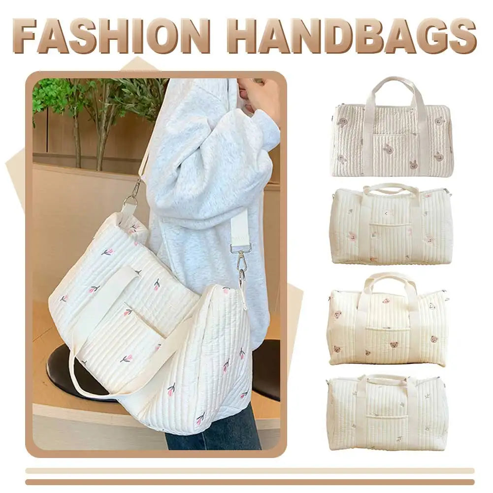 Cute Cartoon Baby Diaper Bag Embroidered Nappy Organizer with Zipper Unisex Mom Tote Storage Bag for Travel and Daily Use