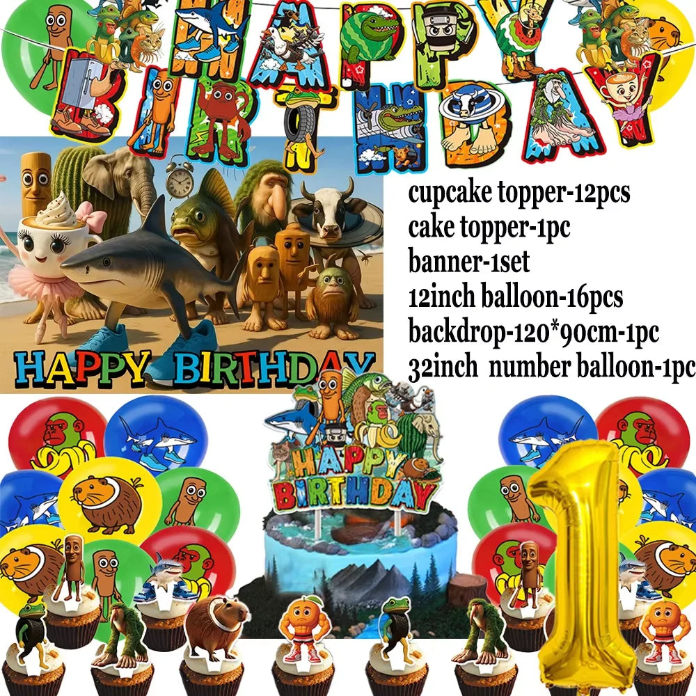 Italian Brainrot Birthday Party Decoration Tung Tung Sahur Tralalelo Tralala Balloon Sticker Cup Plate for Party Favor Supplies
