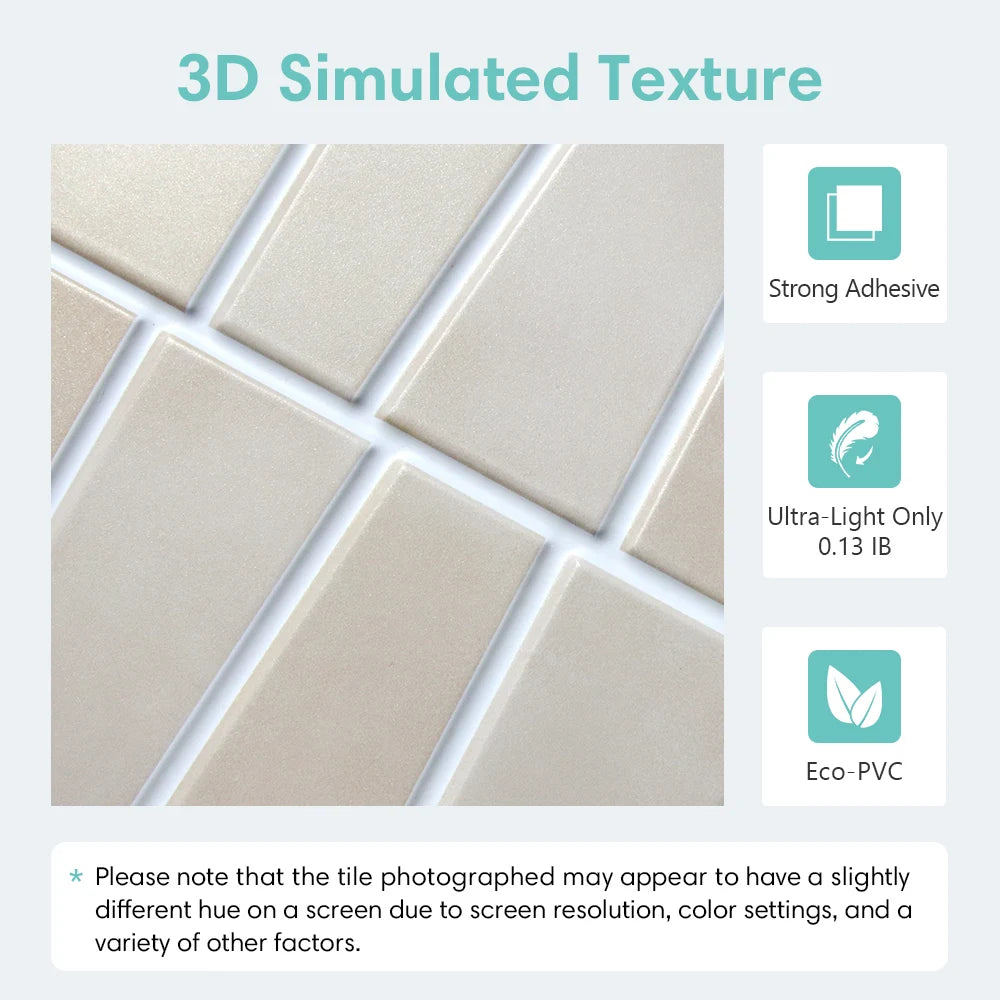 10pcs Peel and Stick Wall Panels - PVC Tile Wall Stickers, Self-adhesive, Easy to Install, For RV, Living Room, Kitchen, etc.