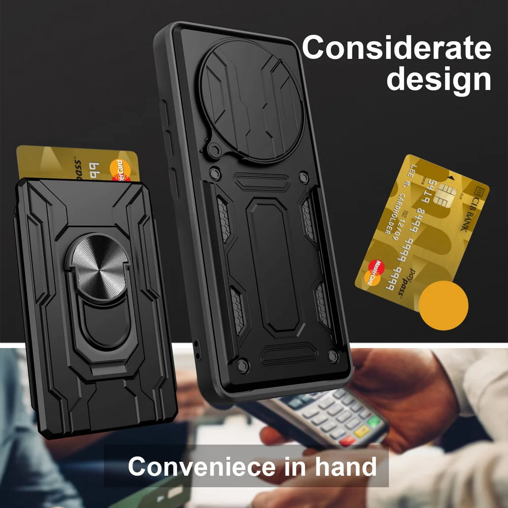 Card Storage Slot Camera Protect case for Realme 14 Pro + realme 13 Pro Armor Hybrid Ring Cover