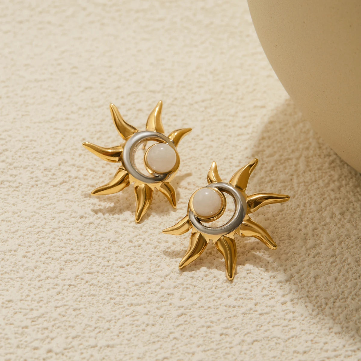 Uworld Opal Sun Pendant Earrings for Women Stainless Steel 18K Gold Color Plated Fashionable Jewelry for Everyday Wear