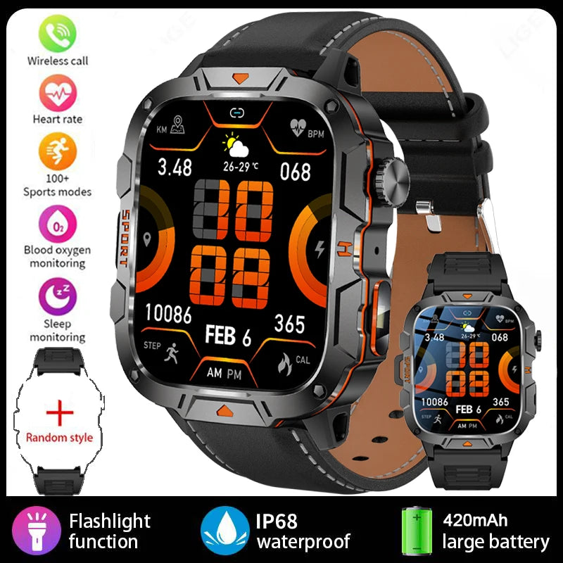 2025 New Smart Watch for Men Bluetooth Call Fitness Tracker LED Flashlight 3ATM Waterproof Sport Smartwatch for Android iOS