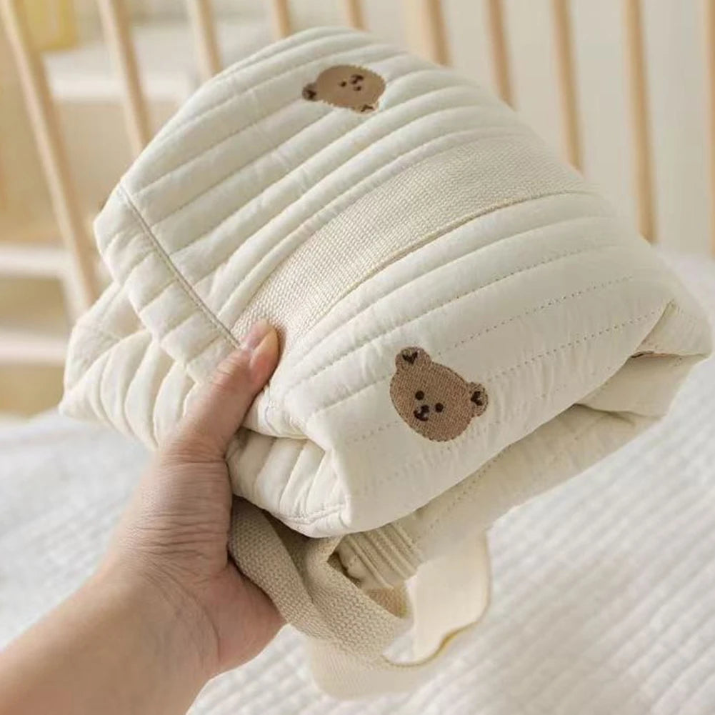 Cute Cartoon Baby Diaper Bag Embroidered Nappy Organizer with Zipper Unisex Mom Tote Storage Bag for Travel and Daily Use