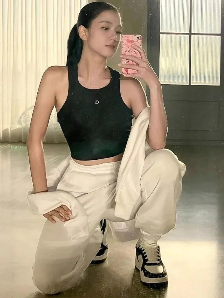 Summer Women Tanks Top Cotton White Slim Yoga Fitness Sports Vest Sleeveless Camis Breathable Gym Golf Pilates Crop Tops Women