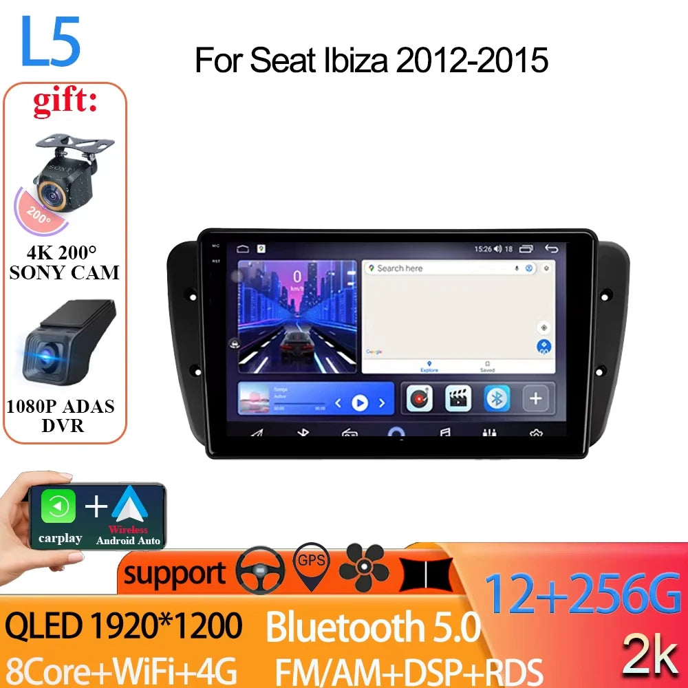 Android Auto Radio Car For Seat Ibiza 2012-2015 GPS Navigation QLED Touch Screen Multimedia Video Player 5G WIFI BT No 2din DVD