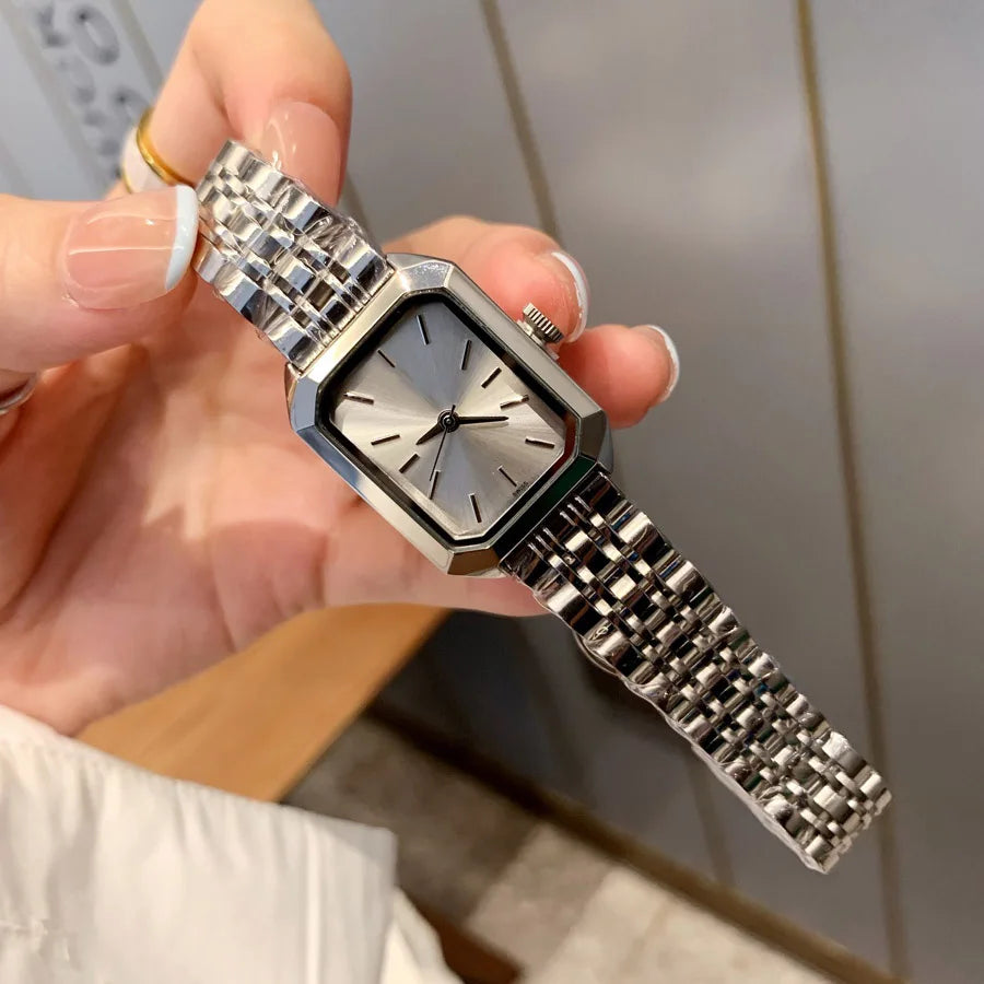 Fashion Brand Wrist Watches Women Girl Ladies Pretty 23mm Rectangle Style Dial Steel Metal Band Quartz Luxury Clock R211