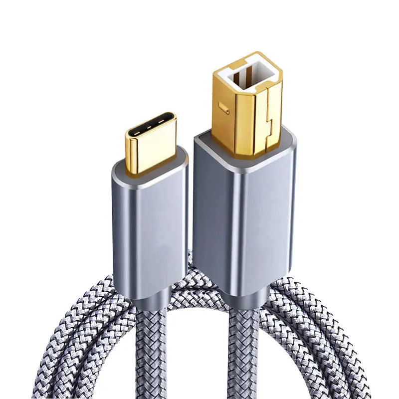 1m 2m 3m USB C to USB B 2.0 Printer Cable Braided Printer Scanner Laptop Computer High Speed for Epson HP Brother Huawei Xiaomi