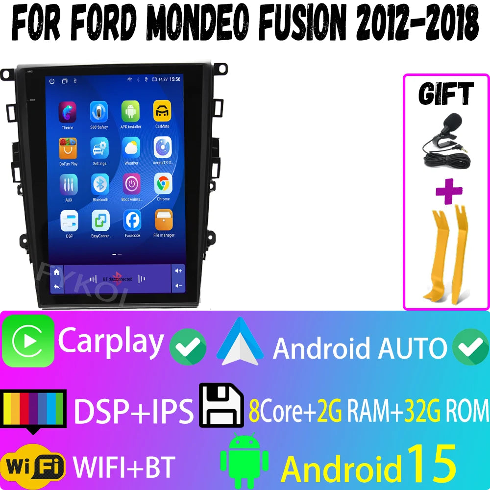 12.1" Android 15 For Ford Mondeo Fusion 2012-2018 Video Player Car Intelligent Systems Carplay Screen GPS Navigation Head Unit