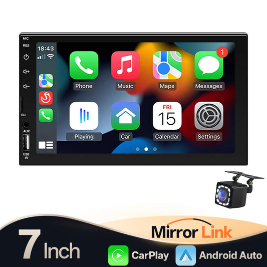 Hippcron 7" Car Radio 2Din Multimedia MP5 Player Wired Carplay Android AutoTouch Screen FM AUX Input Bluetooth Support Camera
