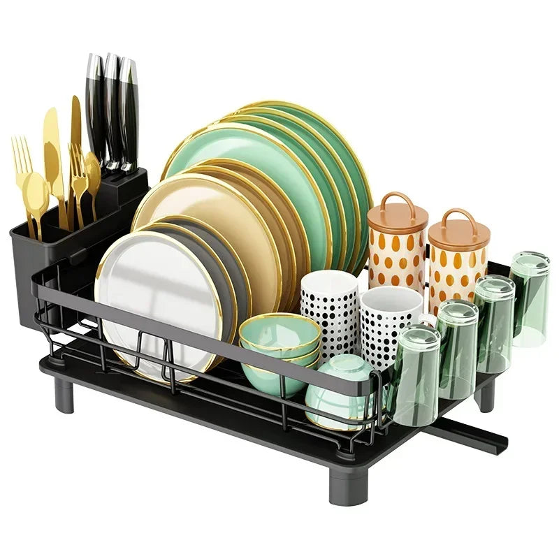 Home Drying Rack Dish Drainer Whth Drainboard Light Duty Blak Countertop Utensil Organizer Kitchen Accessorier Dish Storagerack