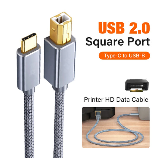 1m 2m 3m USB C to USB B 2.0 Printer Cable Braided Printer Scanner Laptop Computer High Speed for Epson HP Brother Huawei Xiaomi