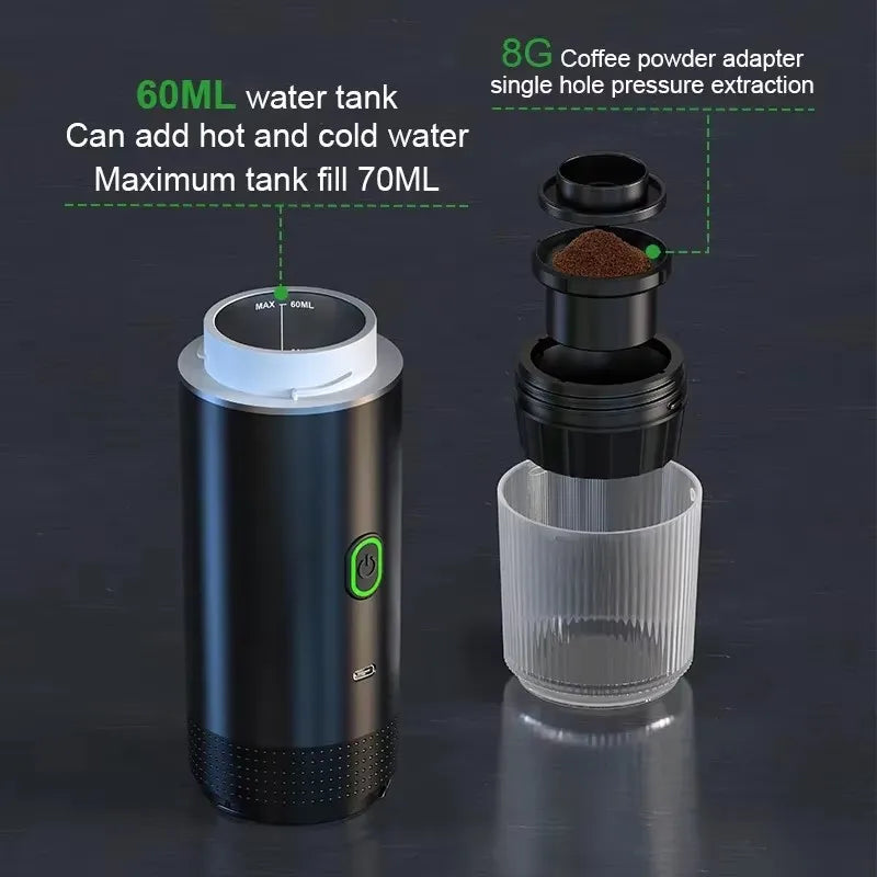 Wireless Portable Fully Automatic Coffee Maker 3 in 1 Electric Coffee Machine for Car & Home Travel Camping Espresso Machine