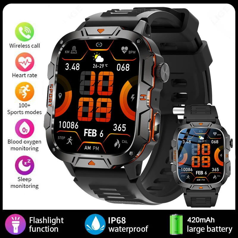 2025 New Smart Watch for Men Bluetooth Call Fitness Tracker LED Flashlight 3ATM Waterproof Sport Smartwatch for Android iOS