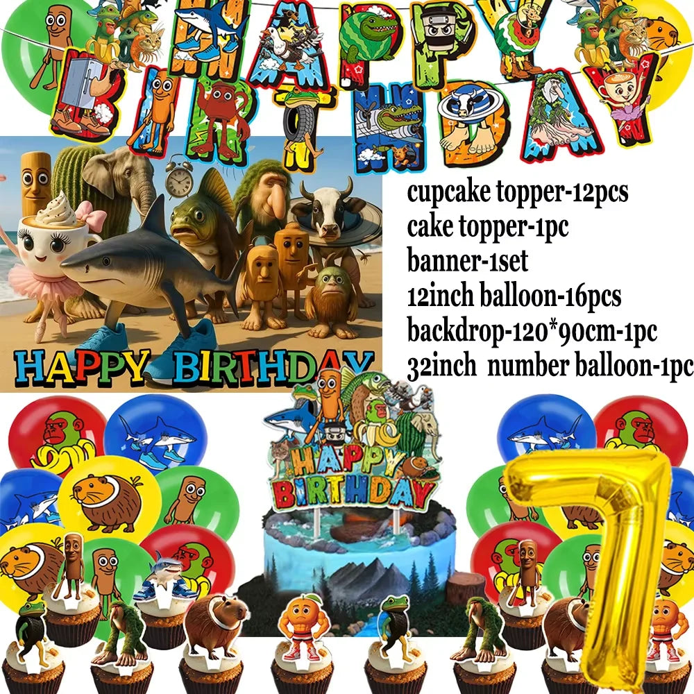 Italian Brainrot Birthday Party Decoration Tung Tung Sahur Tralalelo Tralala Balloon Sticker Cup Plate for Party Favor Supplies