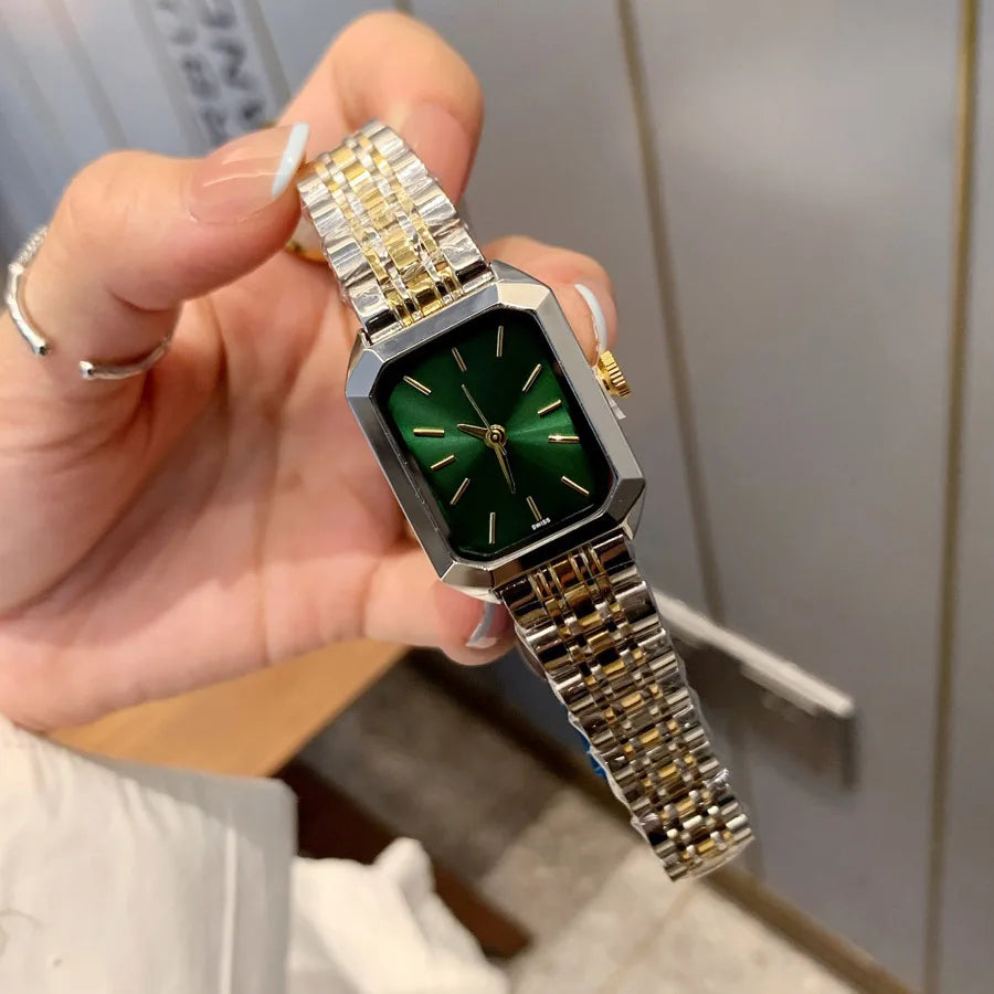 Fashion Brand Wrist Watches Women Girl Ladies Pretty 23mm Rectangle Style Dial Steel Metal Band Quartz Luxury Clock R211