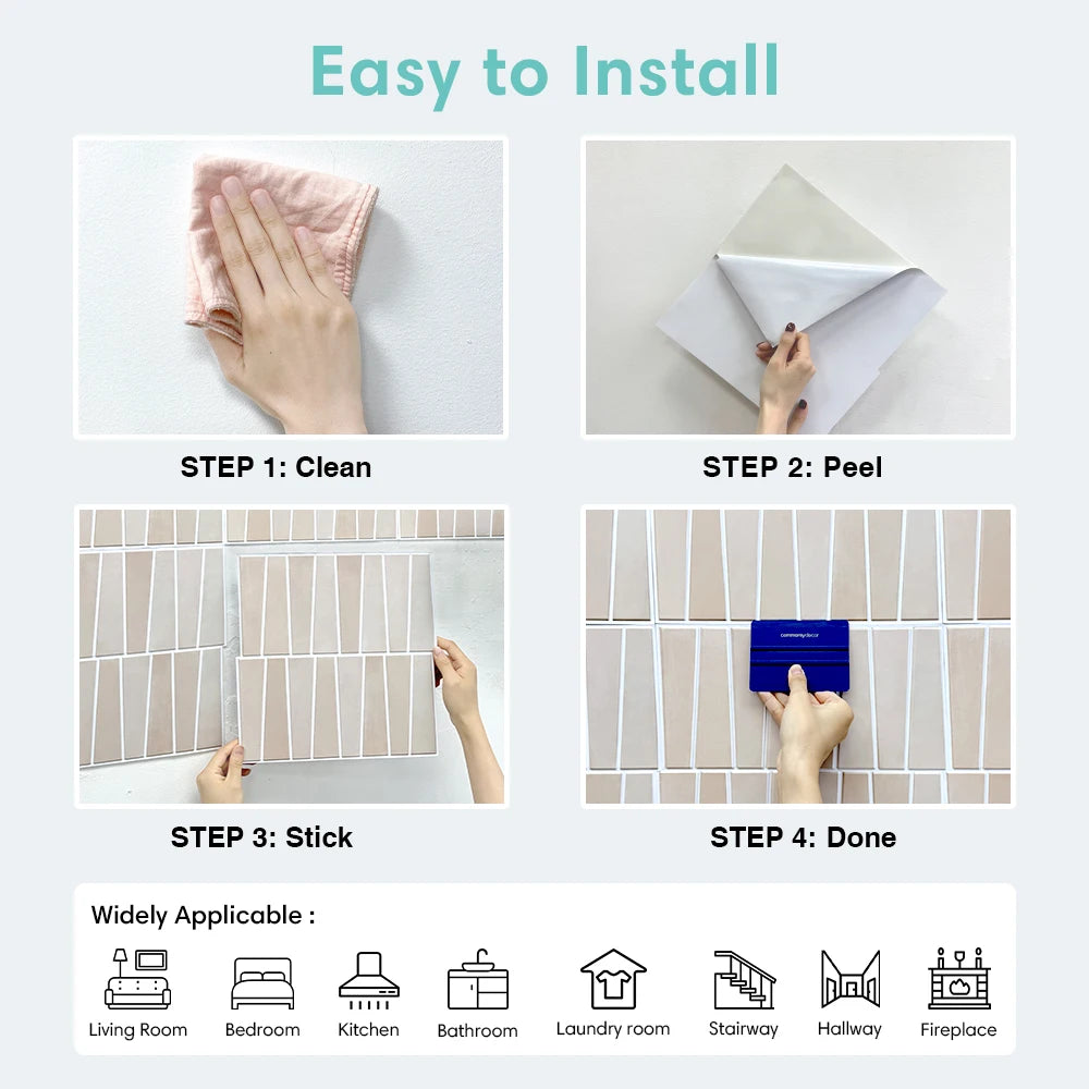 10pcs Peel and Stick Wall Panels - PVC Tile Wall Stickers, Self-adhesive, Easy to Install, For RV, Living Room, Kitchen, etc.