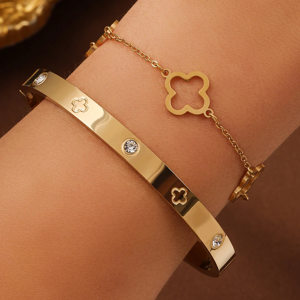 3PCS French Lucky Clover Women's Bracelet Set High Quality Stainless Steel INS Hot Selling Bracelet Charm Feeling Jewelry Gift