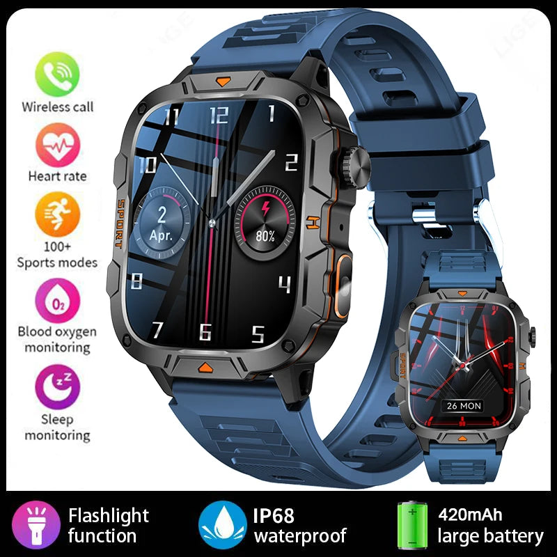 2025 New Smart Watch for Men Bluetooth Call Fitness Tracker LED Flashlight 3ATM Waterproof Sport Smartwatch for Android iOS